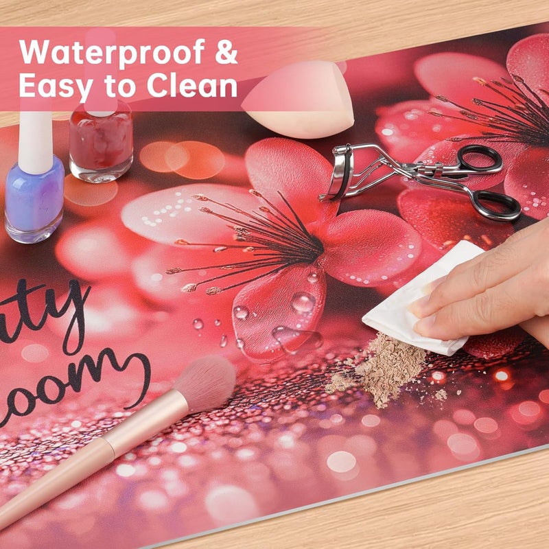 Aphlos Dual-Sided Synthetic Leather Decorative Makeup Mat for Crafting, Furniture Protection, Scratch & Stain Resistant Surface Desk Pad, Waterproof Easy to Clean Vanity Protector (Floral Black) - Image 3